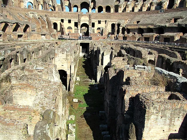 The hypogeum of the Colosseum: brick walls and corridors under the arena floor