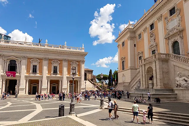Piazza del Campidoglio on the Capitoline Hill, with its palaces and the paved square