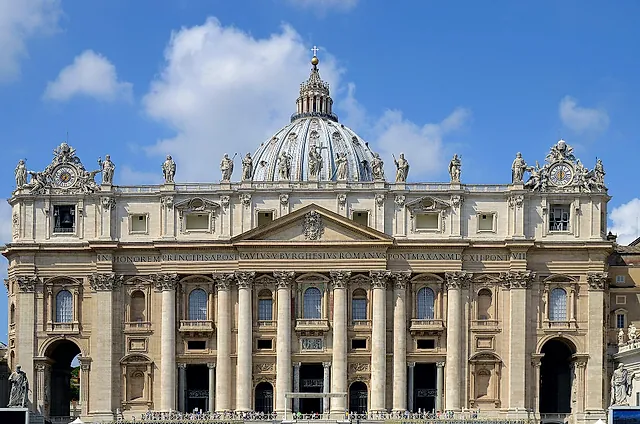 The façade of St Peter's Basilica in Vatican City