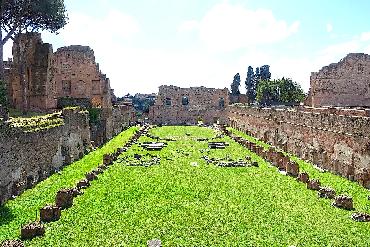 The Stadium on the Palatine Hill, a long open space surrounded by ruins