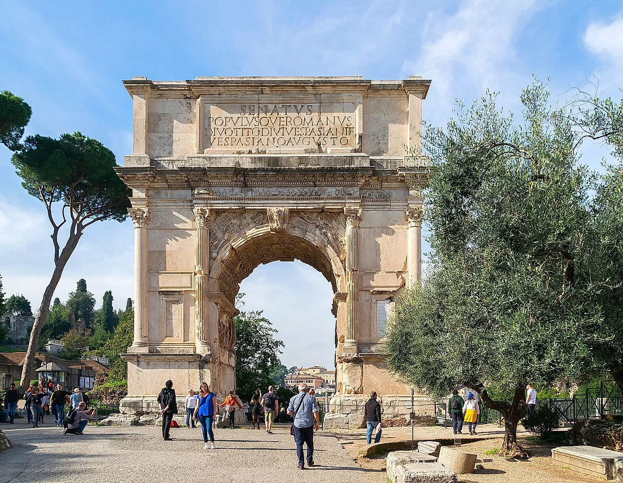 The Arch of Titus, a single-arched triumphal arch at the top of the Via Sacra