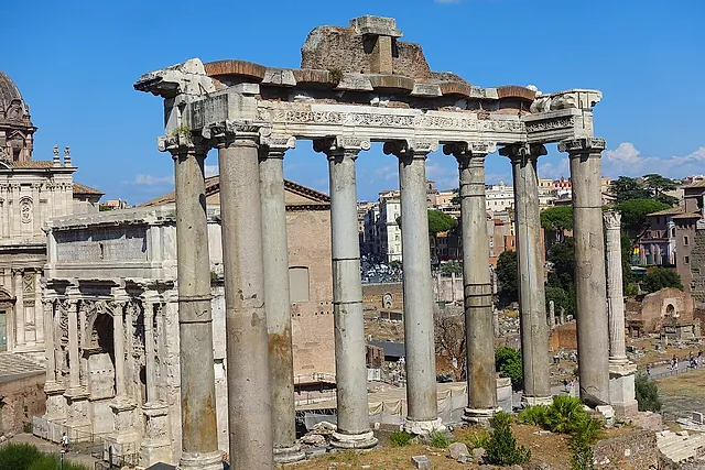 The columns of the Temple of Saturn in the Roman Forum