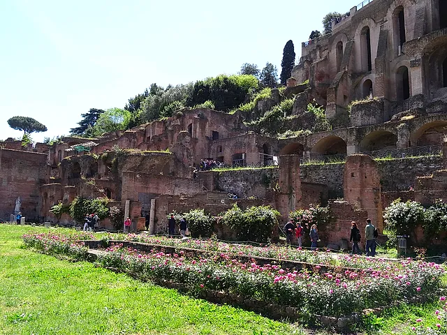 The ruins of the House of the Vestals in the Roman Forum, with its garden